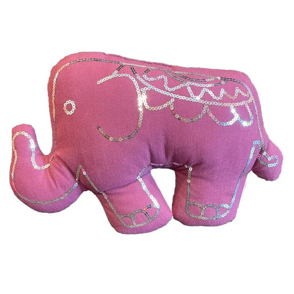 Elephant Silver Sequins Throw Pillow Decor Purple Boho Trunk Up - Picture 1 of 4